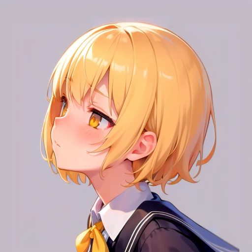 オレンジ色のボブヘアーと瞳が特徴的な女の子の横顔のイラスト