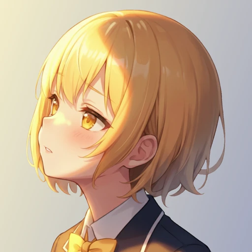 オレンジ色のボブヘアーと瞳が特徴的な女の子の横顔のかわいらしいイラスト。肩から上が描かれている