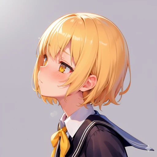 オレンジ色のボブヘアーと瞳が特徴的な女の子の横顔のイラスト