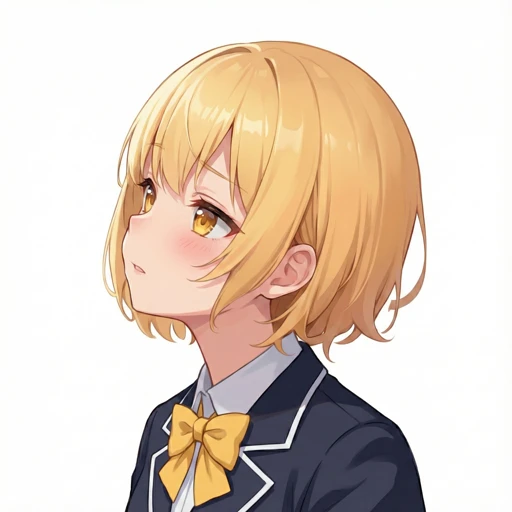 オレンジ色のボブヘアーと瞳が特徴的な女の子の横顔の、少し地味なイラスト