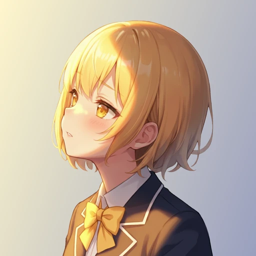 オレンジ色のボブヘアーと瞳が特徴的な女の子の横顔のかわいらしいイラスト。胸から上が描かれている